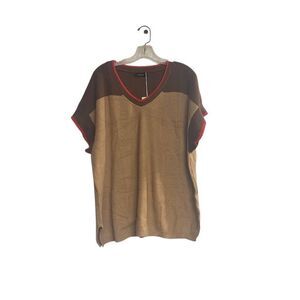 DOKOTOO Women’s Sweater Vest Size 2XL Brown Tan and Red V Neck Cap Sleeves‎